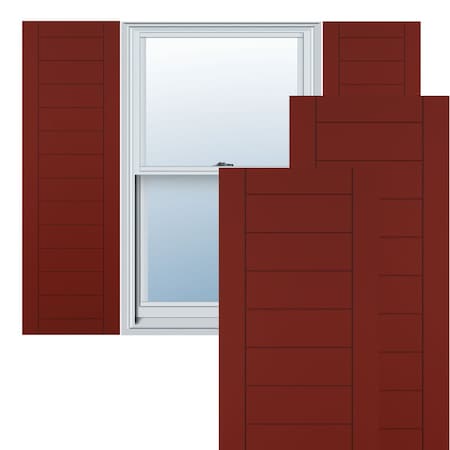 True Fit PVC Horizontal Slat Framed Modern Style Fixed Mount Shutters, Pepper Red, 18W X 80H